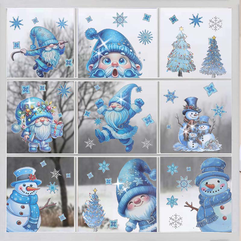 GlitzerFenster™ 9-teiliges Weihnachts Fenstersticker Set mit Glitzereffekt