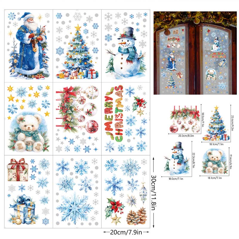 GlitzerFenster™ 9-teiliges Weihnachts Fenstersticker Set mit Glitzereffekt
