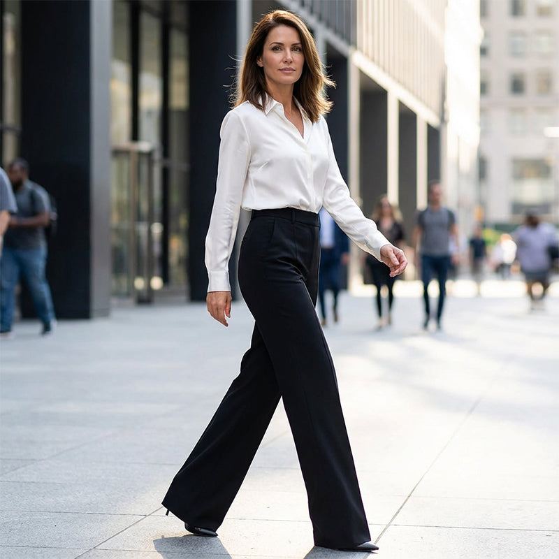 Elena™ Hoch Taillierte Hose | Elegante Weite Hose aus Baumwolle in 8 Farben
