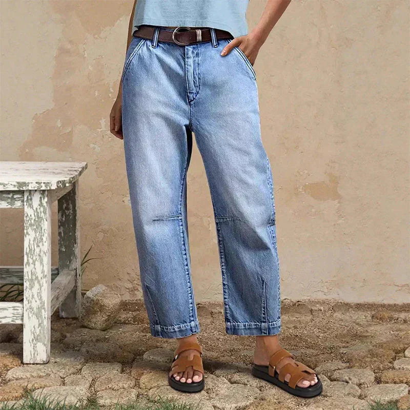 Lunara™ Verkürzte High Waist Jeans mit weitem Bein