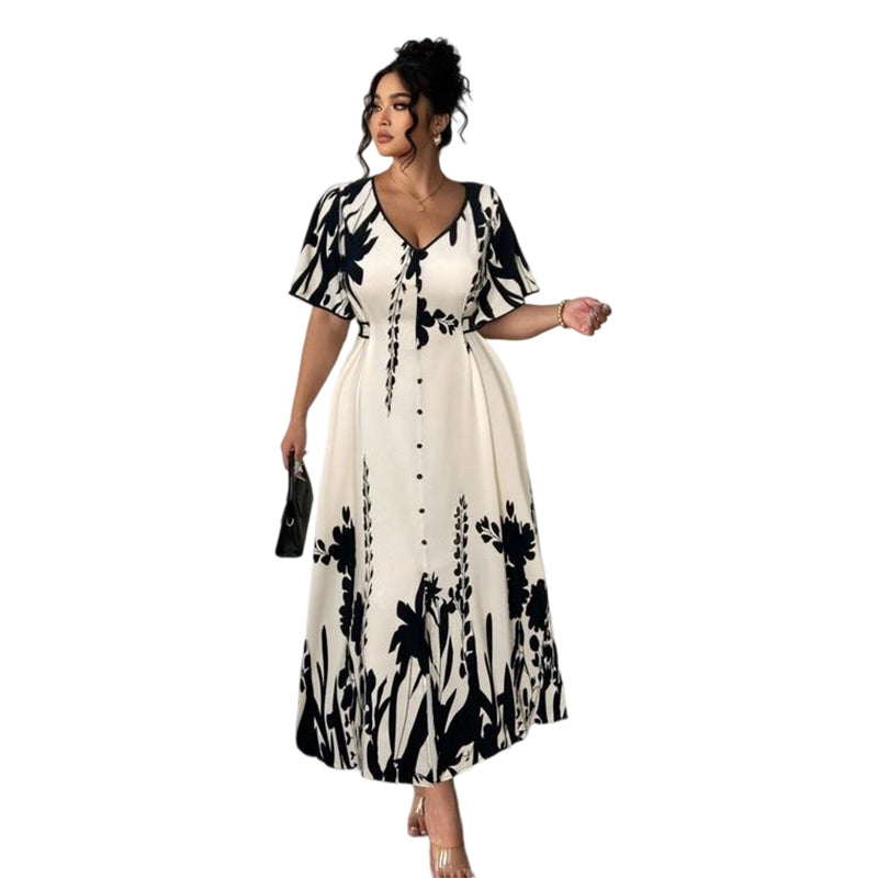 Elavina™ Elegantes Midikleid mit V Ausschnitt und botanischem Print