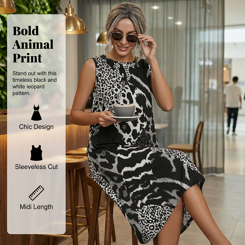 Leona™ Leoparden Midikleid | Ärmelloses Sommerkleid mit Animal Print