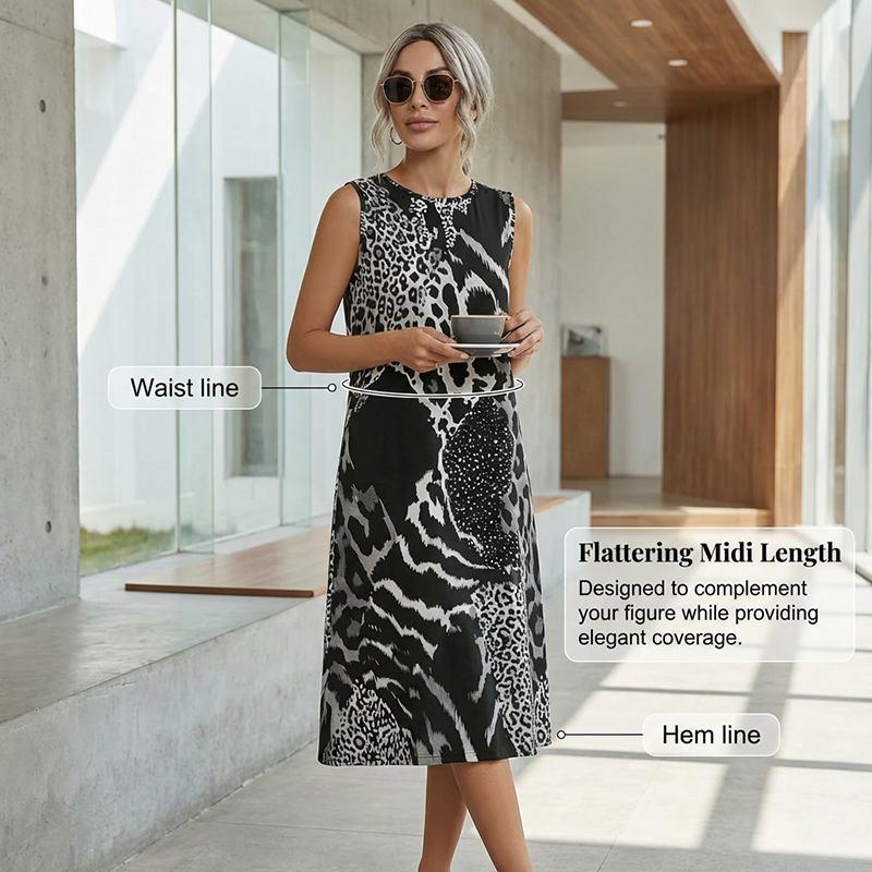 Leona™ Leoparden Midikleid | Ärmelloses Sommerkleid mit Animal Print