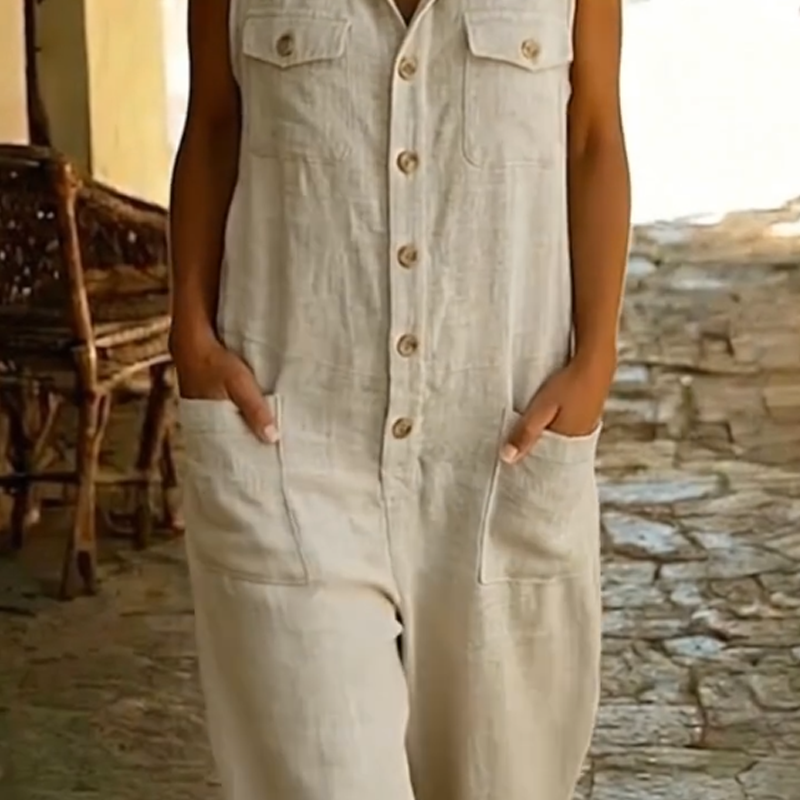 Mavina™ Ärmelloser Damen Jumpsuit mit Kapuze und weitem Bein