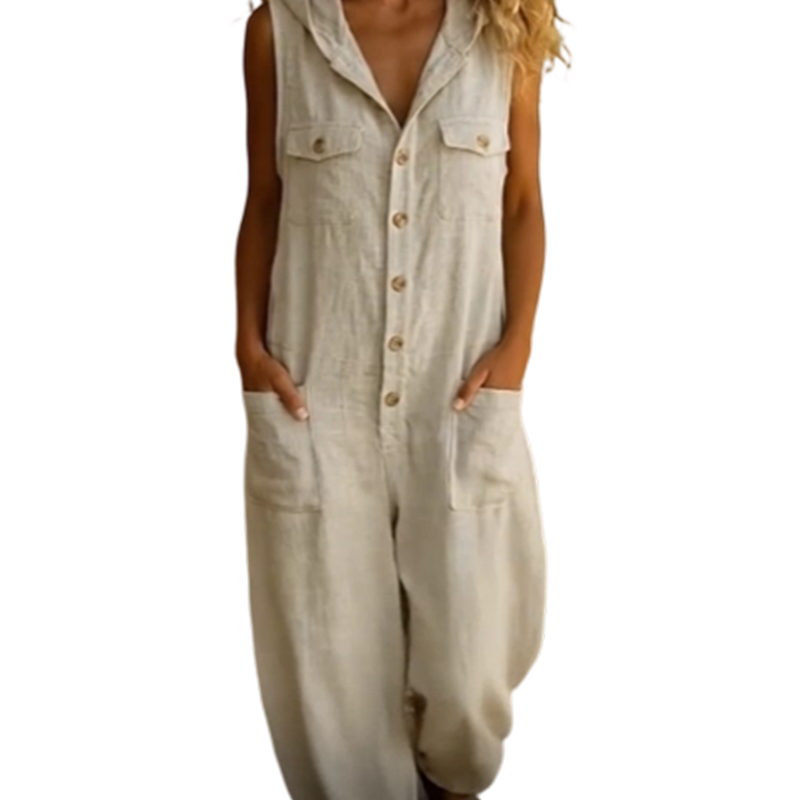 Mavina™ Ärmelloser Damen Jumpsuit mit Kapuze und weitem Bein