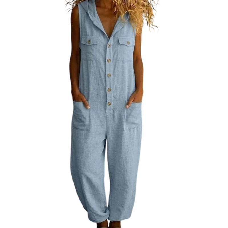 Mavina™ Ärmelloser Damen Jumpsuit mit Kapuze und weitem Bein