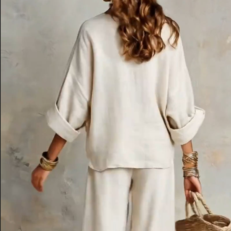 Sofia™ Zweiteiler | Elegantes Damen Set mit V-Ausschnitt Top & Weiter Hose
