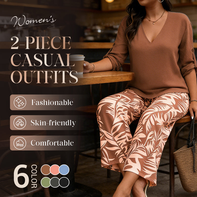 Liora™ Zweiteiliges Damen-Set mit V-Ausschnitt und weiter Print-Hose