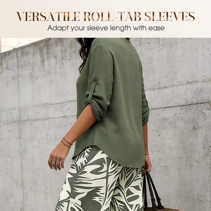 Liora™ Zweiteiliges Damen-Set mit V-Ausschnitt und weiter Print-Hose