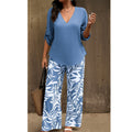 Liora™ Zweiteiliges Damen-Set mit V-Ausschnitt und weiter Print-Hose