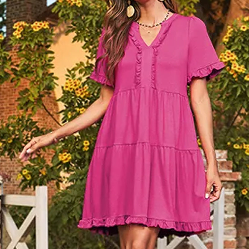 Frida™ Stufenkleid | Sommerkleid mit Rüschenbesatz & V-Ausschnitt in 13 Farben