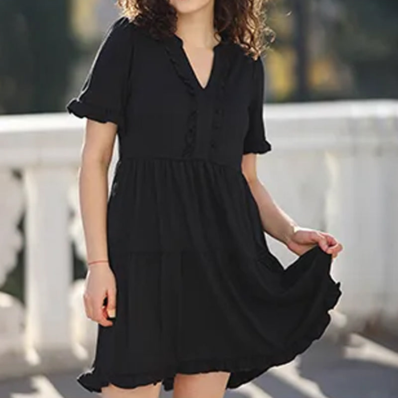 Frida™ Stufenkleid | Sommerkleid mit Rüschenbesatz & V-Ausschnitt in 13 Farben