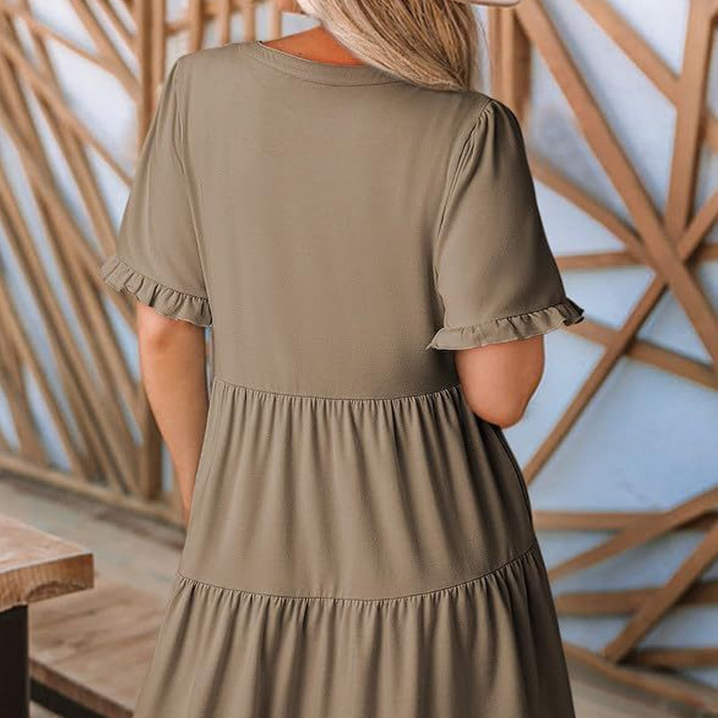Frida™ Stufenkleid | Sommerkleid mit Rüschenbesatz & V-Ausschnitt in 13 Farben
