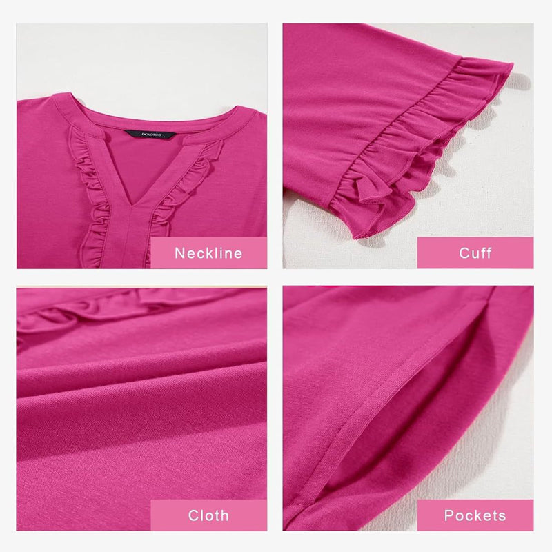 Frida™ Stufenkleid | Sommerkleid mit Rüschenbesatz & V-Ausschnitt in 13 Farben