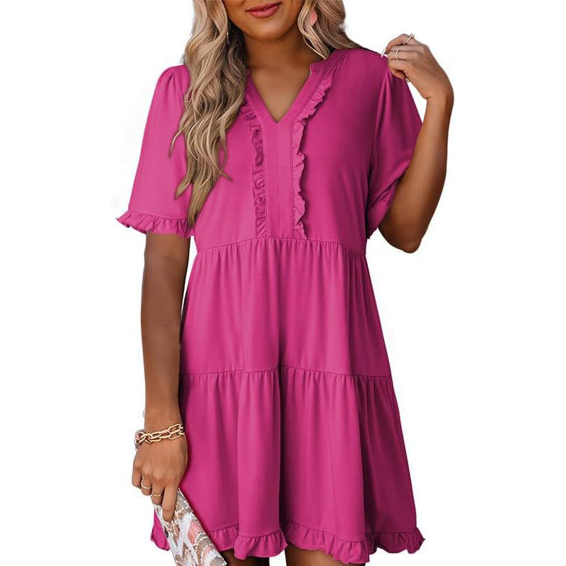 Frida™ Stufenkleid | Sommerkleid mit Rüschenbesatz & V-Ausschnitt in 13 Farben
