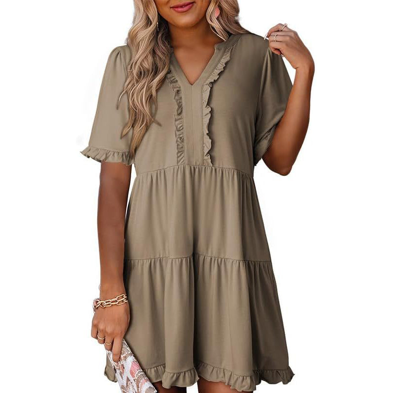 Frida™ Stufenkleid | Sommerkleid mit Rüschenbesatz & V-Ausschnitt in 13 Farben