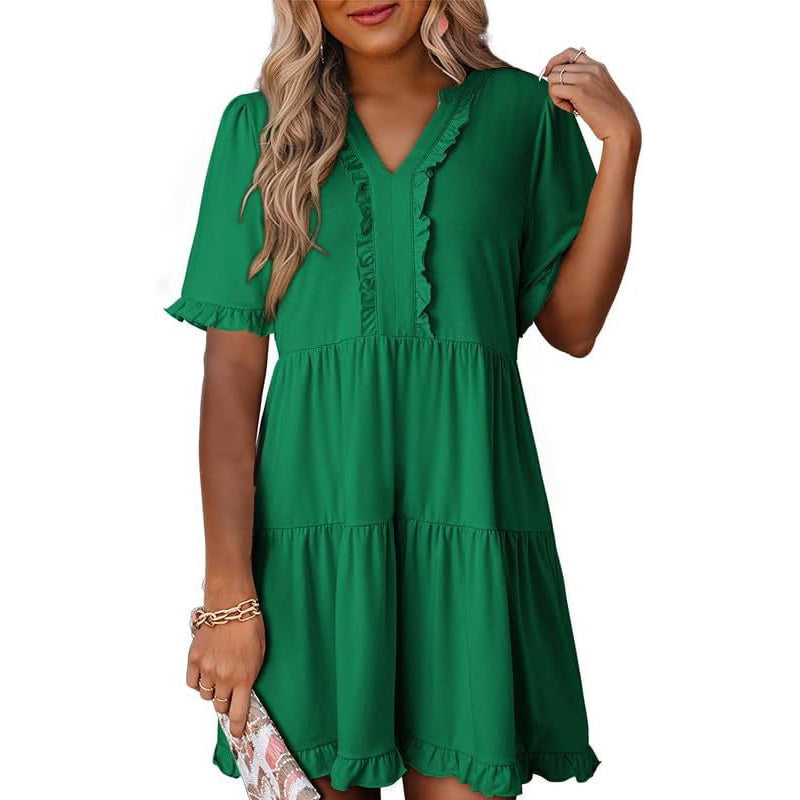 Frida™ Stufenkleid | Sommerkleid mit Rüschenbesatz & V-Ausschnitt in 13 Farben