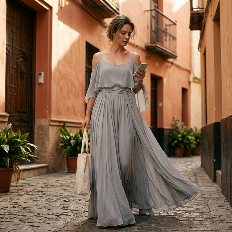 Seraphina™ Fließendes Maxikleid mit offenen Schultern und weitem Rock