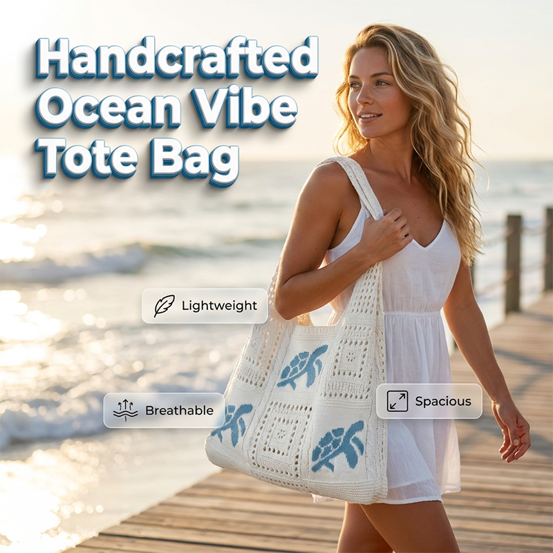 Marisella™ Handgefertigte Häkeltasche mit Schildkrötenmotiv und Strandgefühl