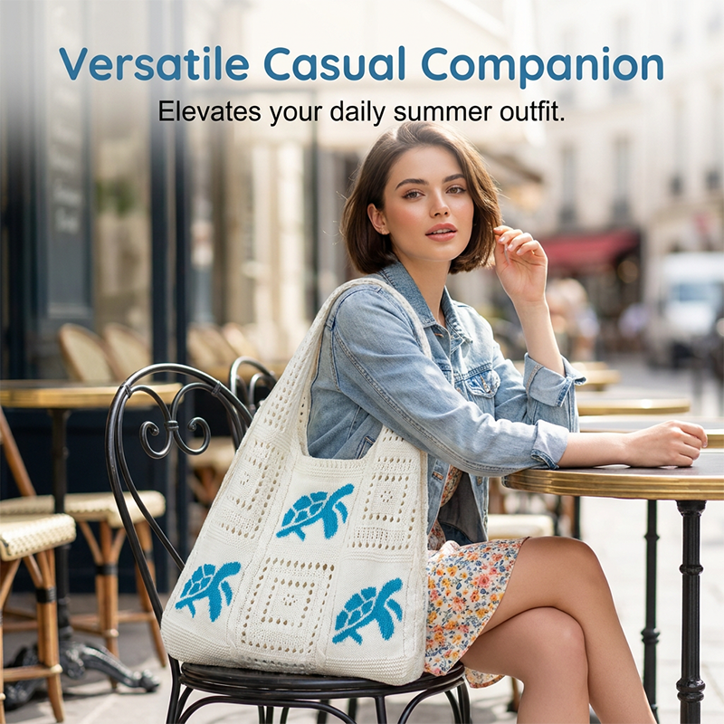 Marisella™ Handgefertigte Häkeltasche mit Schildkrötenmotiv und Strandgefühl
