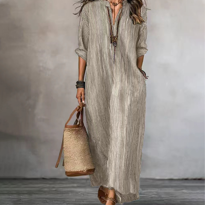 Amalina™ Luftiges Maxikleid mit V Ausschnitt und feiner Streifenstruktur