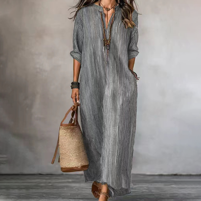 Amalina™ Luftiges Maxikleid mit V Ausschnitt und feiner Streifenstruktur