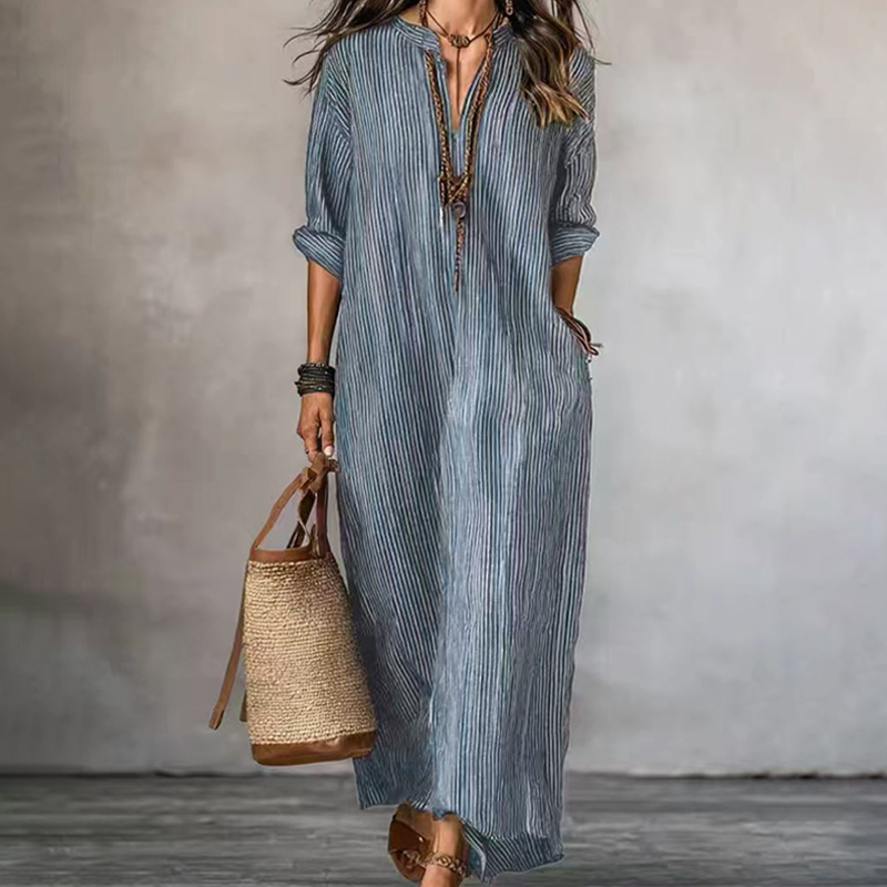 Amalina™ Luftiges Maxikleid mit V Ausschnitt und feiner Streifenstruktur