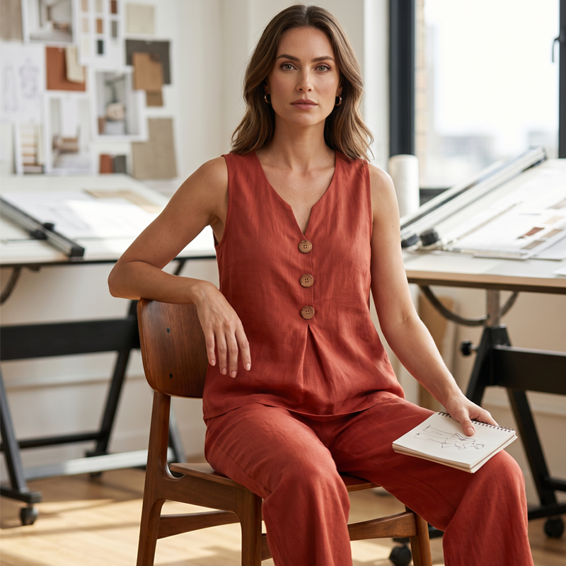 Avelina™ Luftiges Damen Set mit ärmellosem Oberteil und weiter Hose