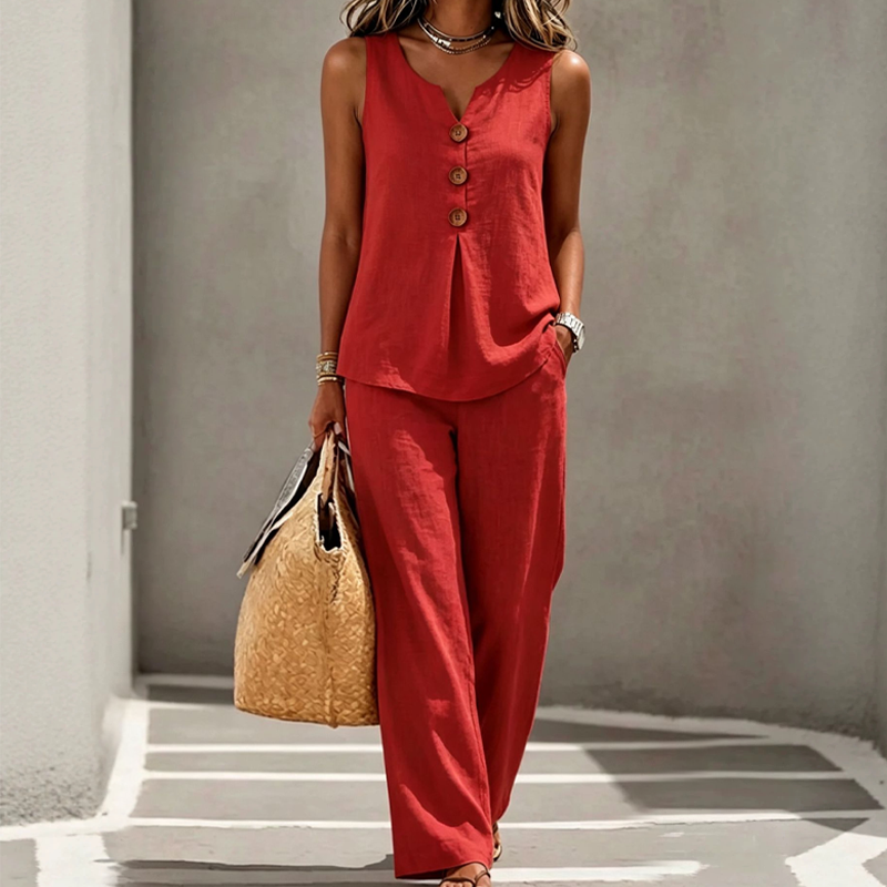 Avelina™ Luftiges Damen Set mit ärmellosem Oberteil und weiter Hose