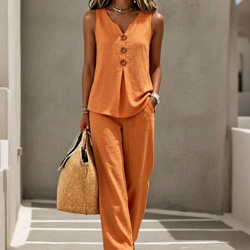Avelina™ Luftiges Damen Set mit ärmellosem Oberteil und weiter Hose