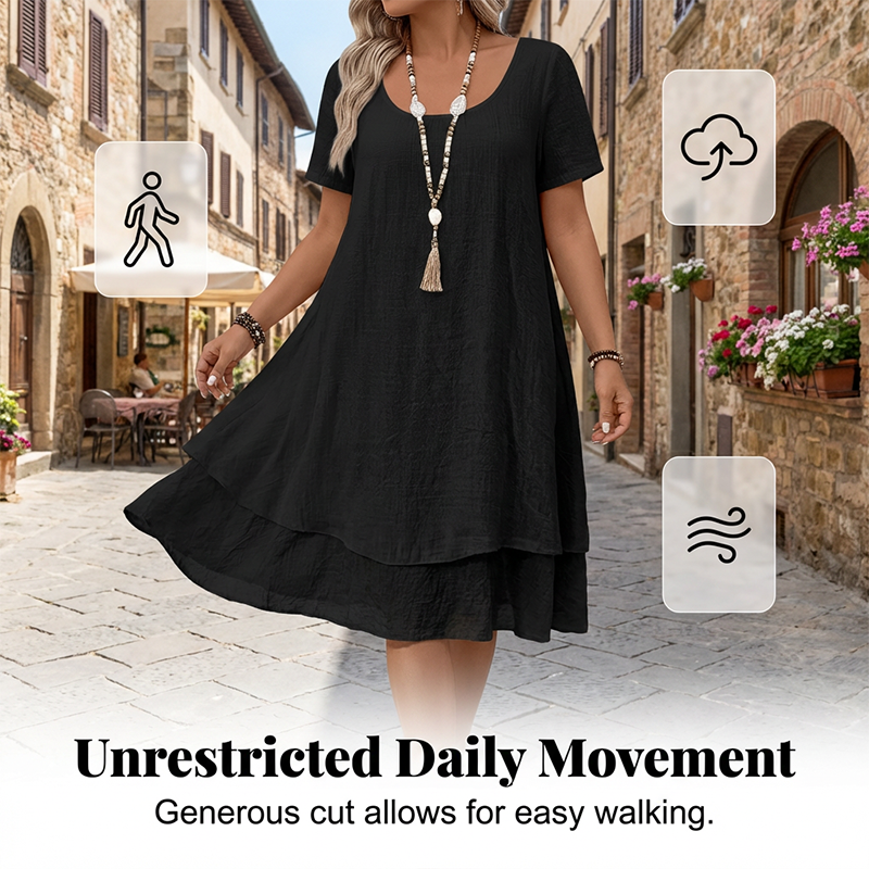 Malvena™ Luftiges Stufenkleid mit kurzen Ärmeln und lockerem Schnitt
