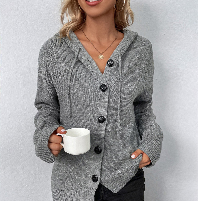 Mirella™ Weiche Strickjacke mit Kapuze und Knopfverschluss