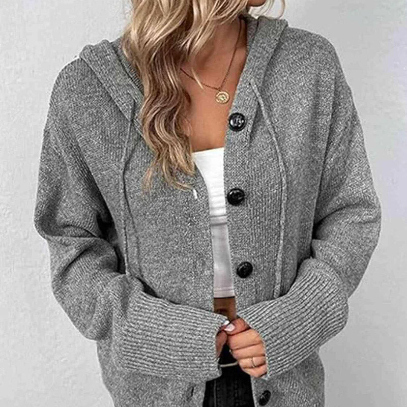 Mirella™ Weiche Strickjacke mit Kapuze und Knopfverschluss