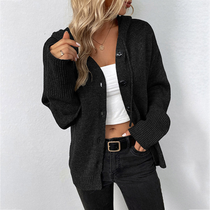 Mirella™ Weiche Strickjacke mit Kapuze und Knopfverschluss