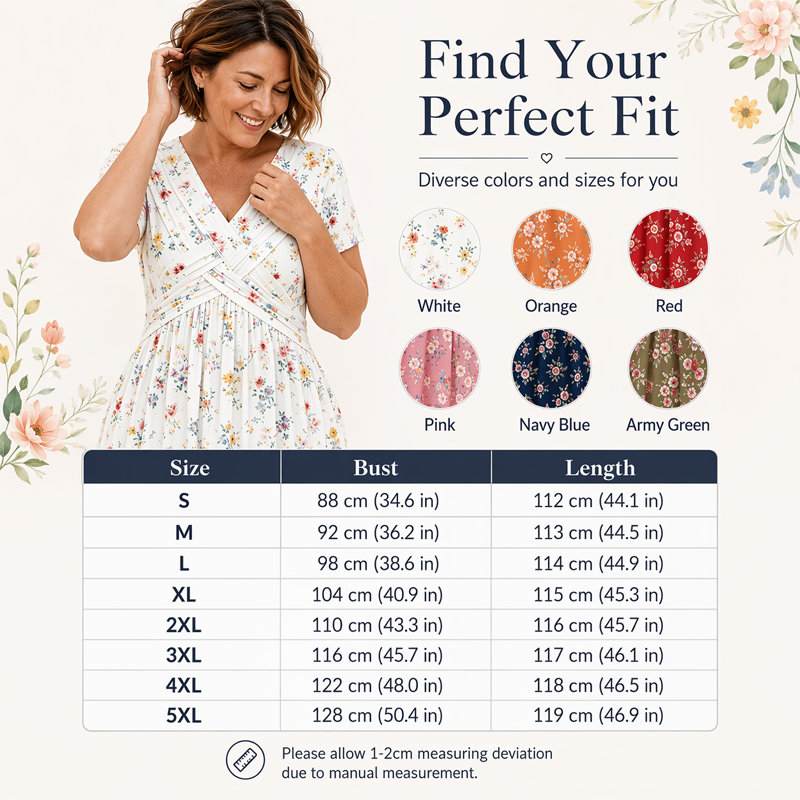 Rosavelle™ Florales Midikleid mit V Ausschnitt, Wickeloptik und Seitentaschen