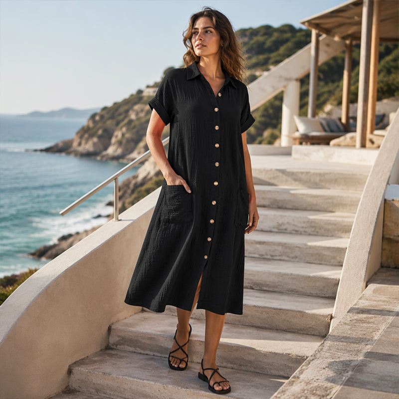 Celestina™ Luftiges Hemdkleid mit Knopfleiste, Kragen und Seitentaschen
