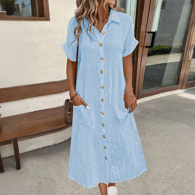 Celestina™ Luftiges Hemdkleid mit Knopfleiste, Kragen und Seitentaschen