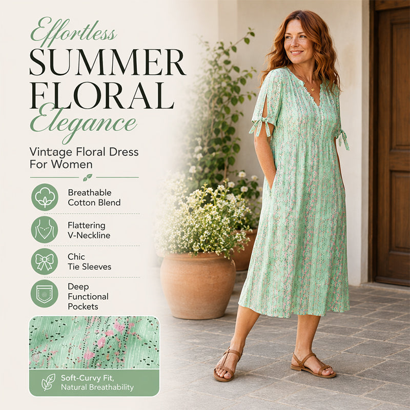 Elowena™ Luftiges Midi Sommerkleid mit Blumenmuster, V Ausschnitt und Taschen