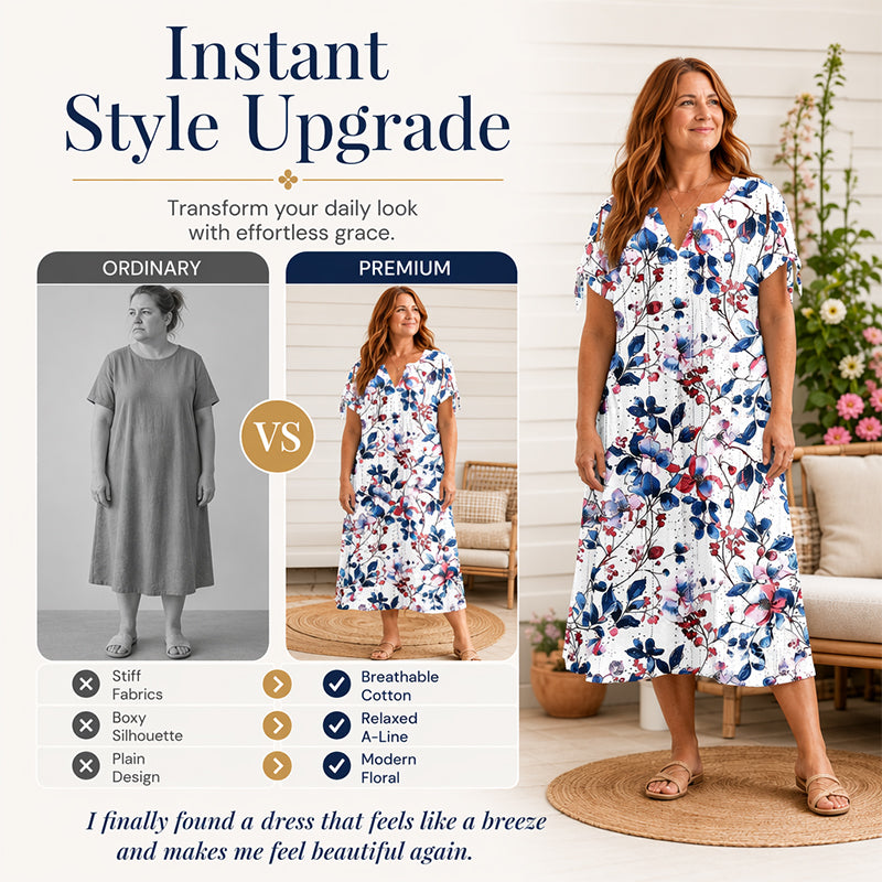 Elowena™ Luftiges Midi Sommerkleid mit Blumenmuster, V Ausschnitt und Taschen