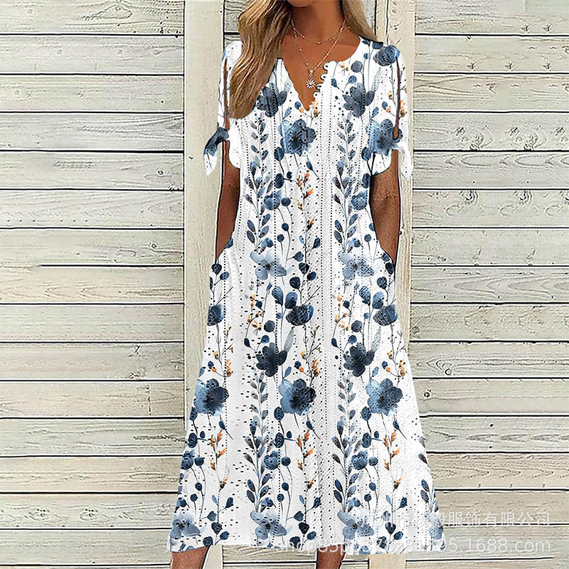 Elowena™ Luftiges Midi Sommerkleid mit Blumenmuster, V Ausschnitt und Taschen
