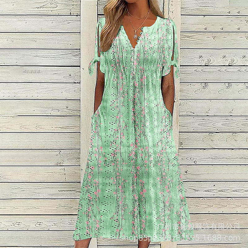 Elowena™ Luftiges Midi Sommerkleid mit Blumenmuster, V Ausschnitt und Taschen
