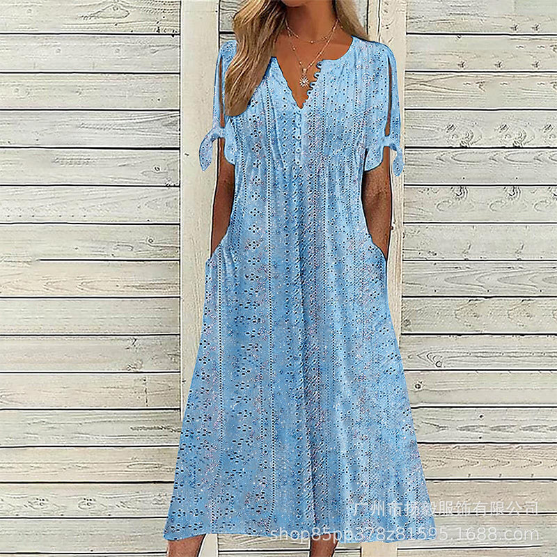 Elowena™ Luftiges Midi Sommerkleid mit Blumenmuster, V Ausschnitt und Taschen
