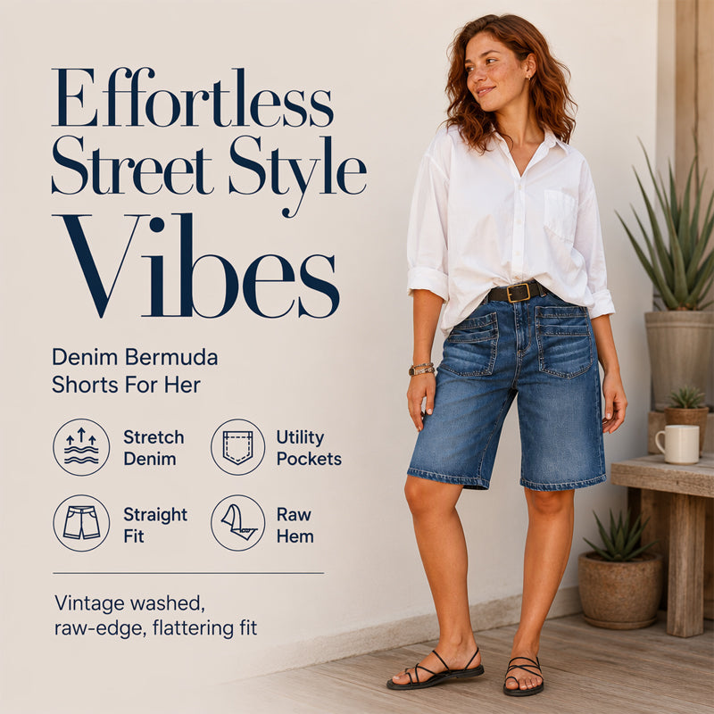 Nerissa™ Damen Bermuda Jeans mit geradem Bein und Stretch Komfort