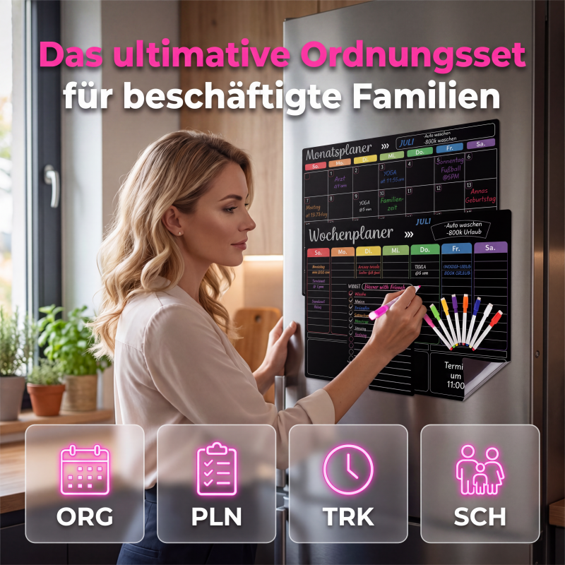 Planiva™ Magnetisches Familienplaner Set für Kühlschrank mit abwischbaren Markern