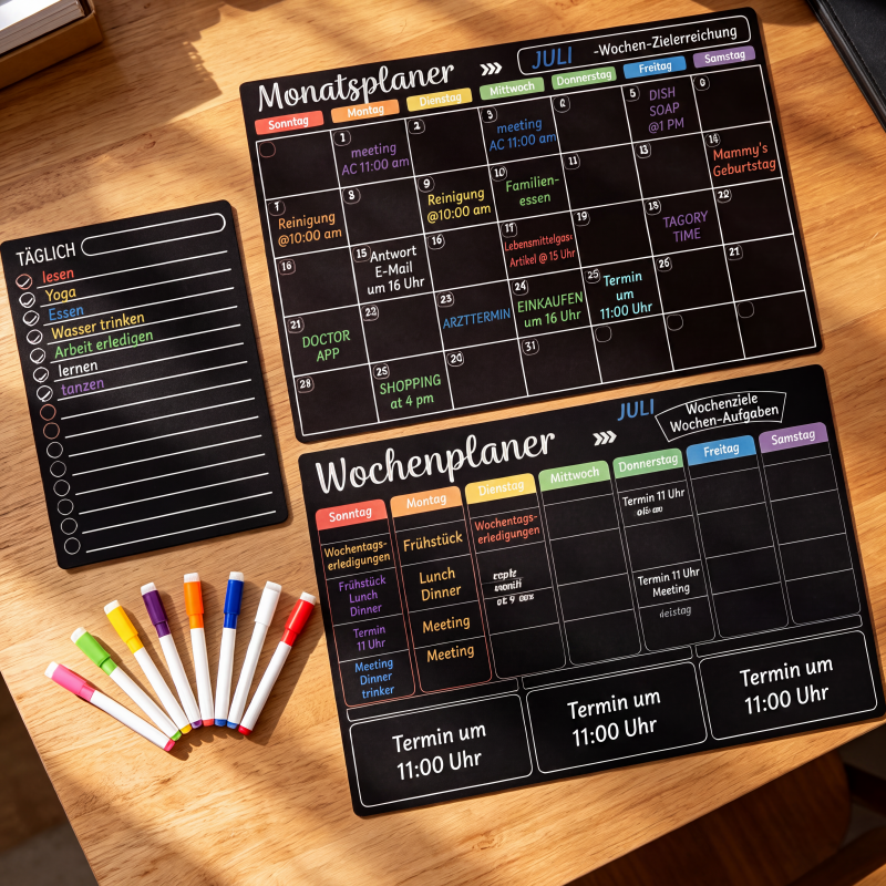 Planiva™ Magnetisches Familienplaner Set für Kühlschrank mit abwischbaren Markern