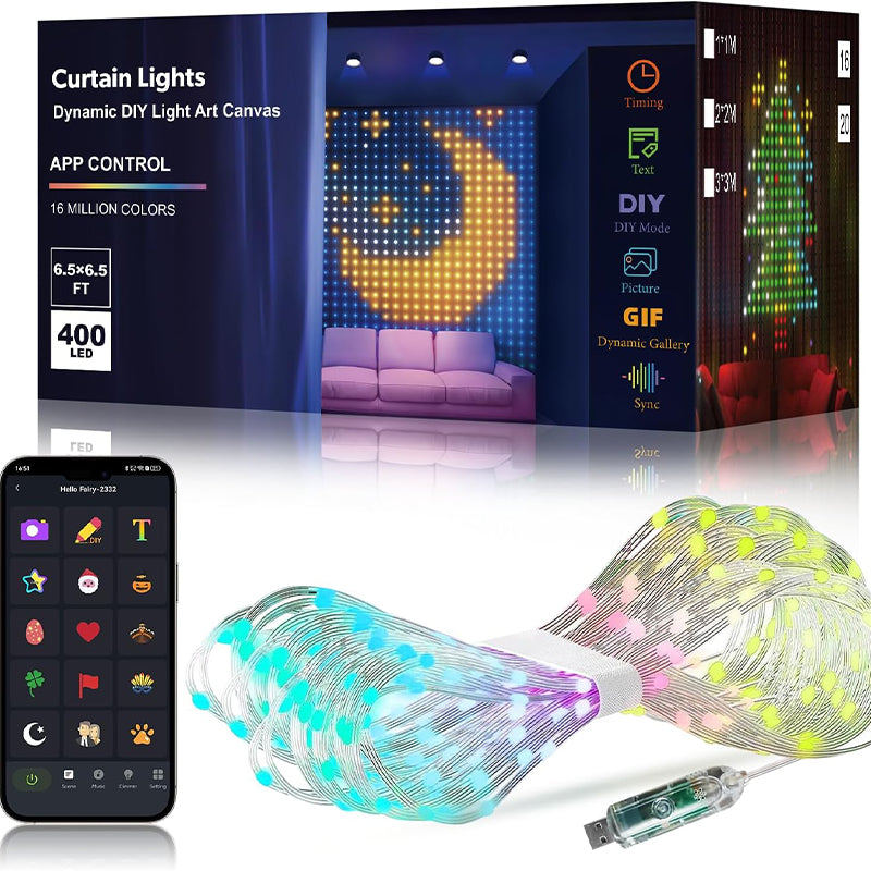 LumiCurtain™ Smarter LED Lichtvorhang mit App und Musikmodus