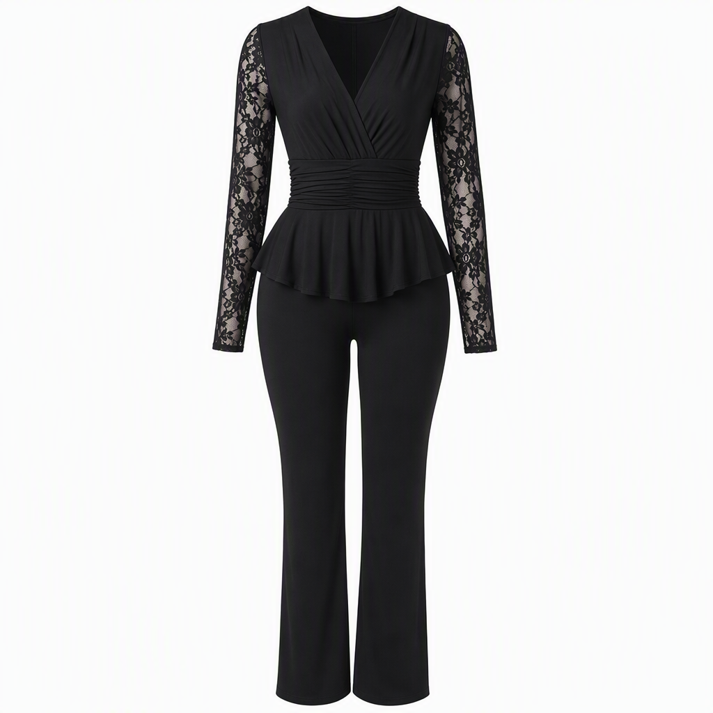 Elvaria™ Elegantes zweiteiliges Damen Hosen Set mit Spitzendetails