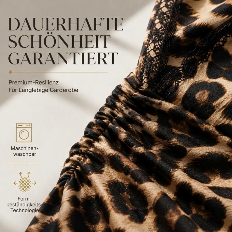 Leovelle™ Damen Midikleid mit Spitzen V Ausschnitt und Laternenärmeln