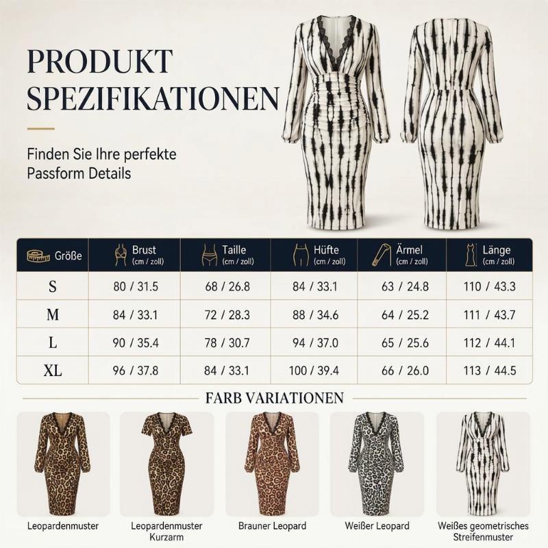 Leovelle™ Damen Midikleid mit Spitzen V Ausschnitt und Laternenärmeln