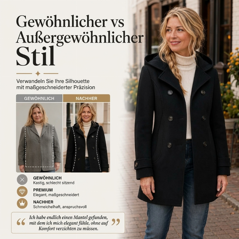 Nordelle™ Doppelreihiger Damen Mantel mit Kapuze